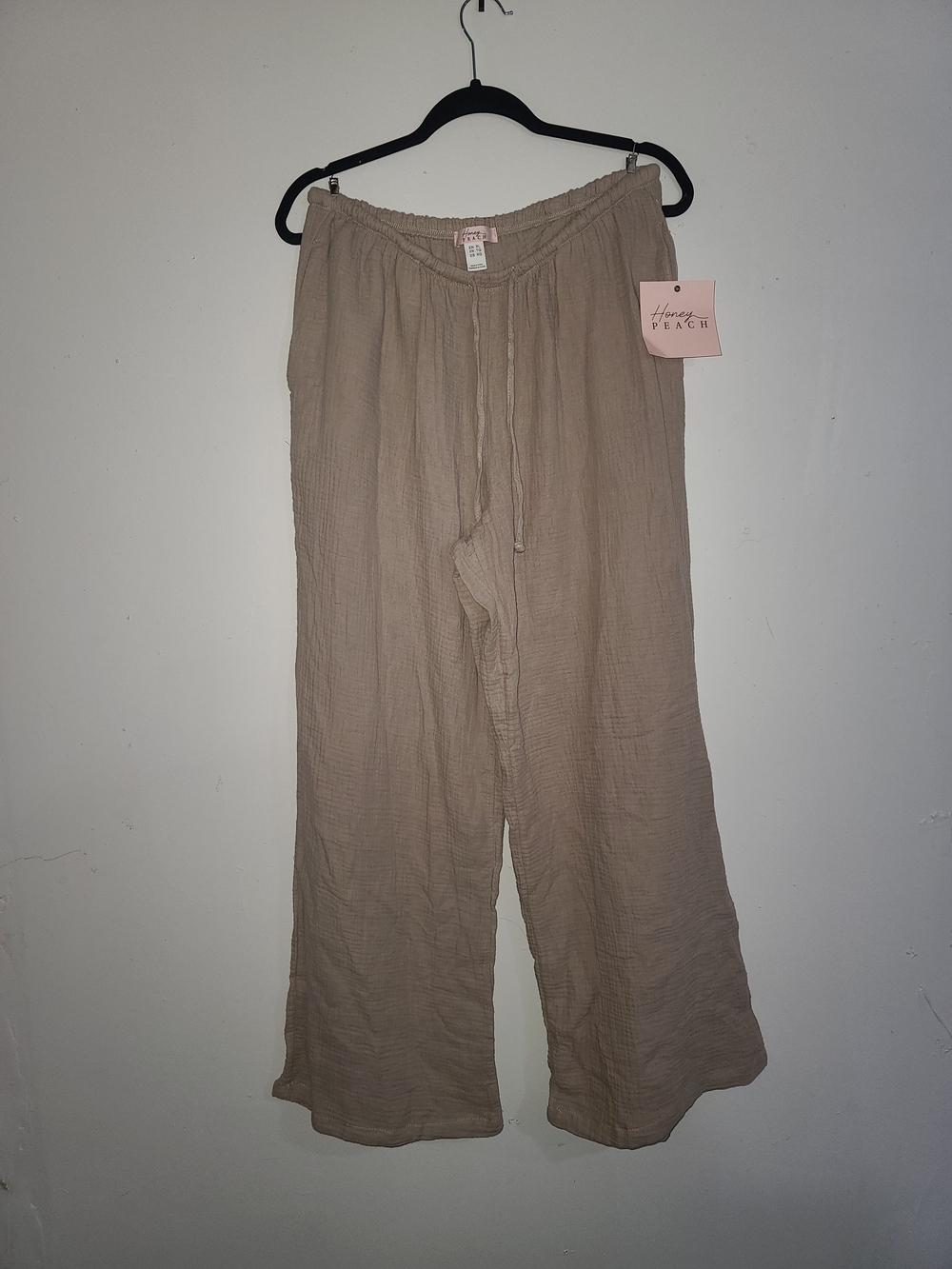 Honey Peach Beige Drawstring Wide-Leg Pants